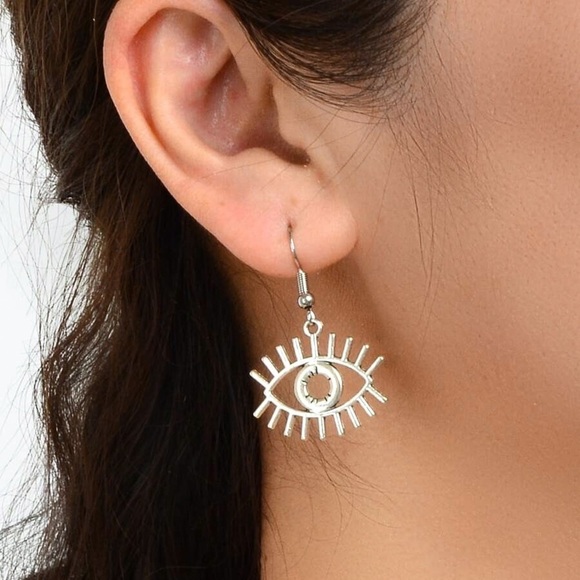 Any 2/$20! Silver Evil Eye Drop Earrings - Picture 2 of 5